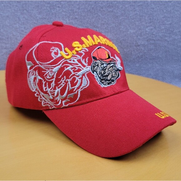 USMC Cigar Smoking Bulldog & Shadow Trucker Hat Red US Marine Corps Adjustable - Picture 4 of 16